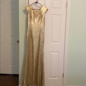 Theia Gold Sequin Gown